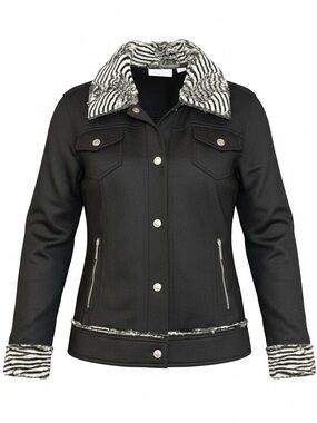 Chico's Black Jacket‎ with Zebra Faux-Fur Collar